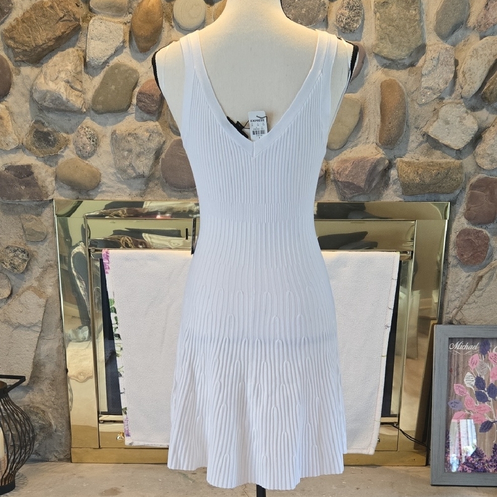 Express White Ribbed Mini Sweater Dress - Picture 3 of 5
